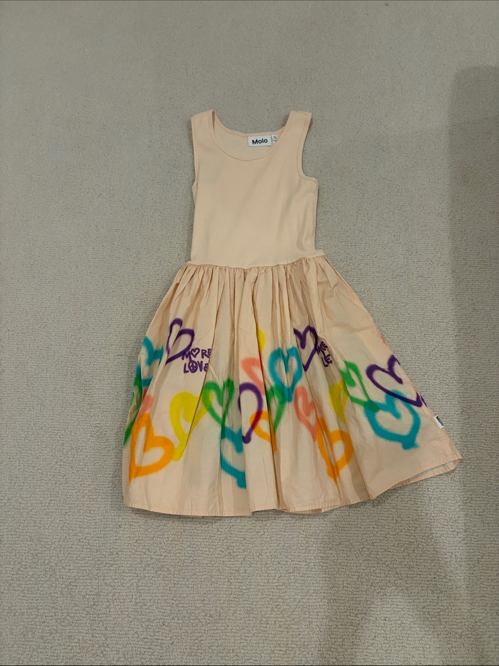 Molo Pink Tank Dress with Rainbow Heart Print - Kids